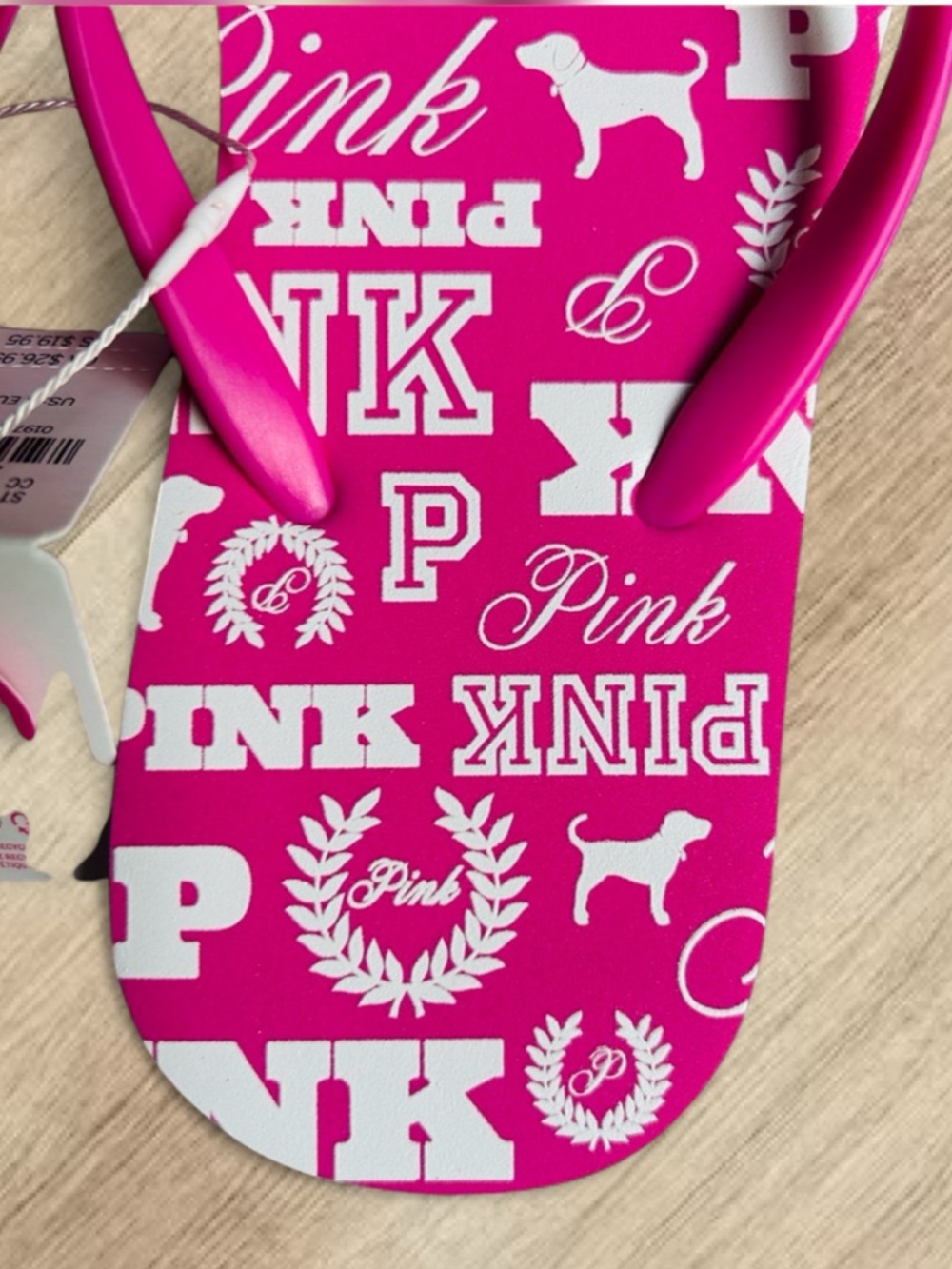 🩴 PINK Victoria's Secret 86 Logo Flip Flops Size 8 NWT - Picture 4 of 8
